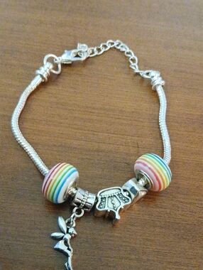 Silver Tone Charm Bracelet with Rainbow Beads